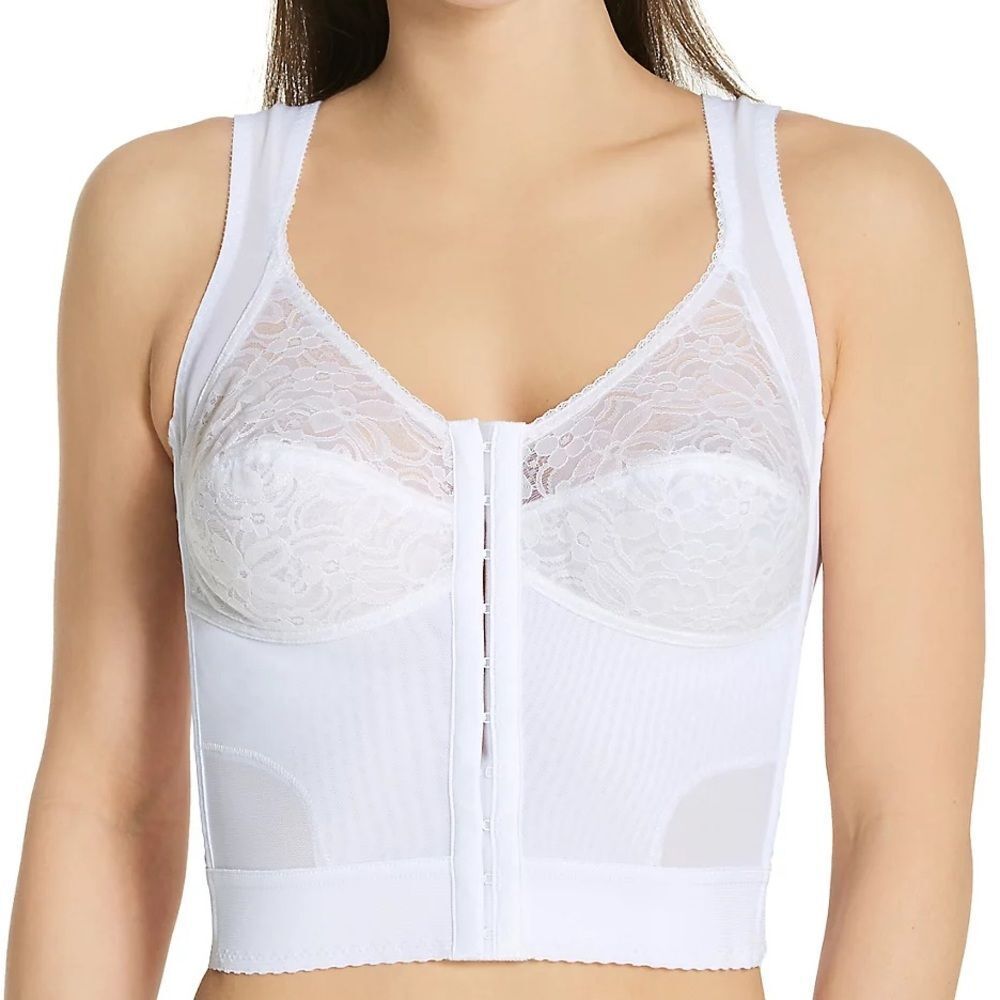 Carnival Front Closure Posture Support Longline Bra White Sz 36C NWOT
